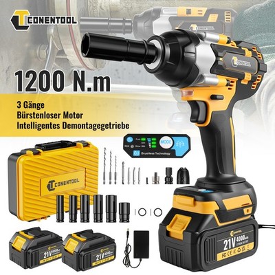 CONENTOOL Schlagschrauber Akku 21V Bürstenlos mit 2 Akku 19PCS Reifenwechsel Set