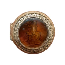  Max Factor Powder Compact Diana & Cupid Glass Intaglio Cameo 2" Vintage