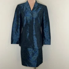 Vtg TA Travis Ayers Skirt Suit Set 12 Womens Embroidered 100% Silk Jacket Skirt