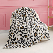 Printed Plush Flannel Blanket Soft Cozy Throw White Black G
