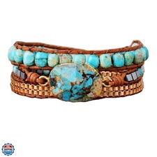 Boho Handmade Wrap Leather Tube Crystal Stone Bracelet for Women