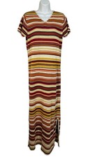 Vintage Striped Knit Maxi Dress Short SleeveAutumn Colors Unbranded Medium