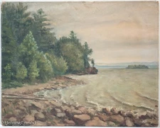 Vintage Impressionist Oil Painting Willsboro NY Lake Champlain Gino Amicavelli