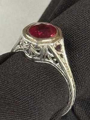Antique Art Deco Platinum Ring with Flame-Fusion Ruby (c.1920s-1930s) Size 6.5