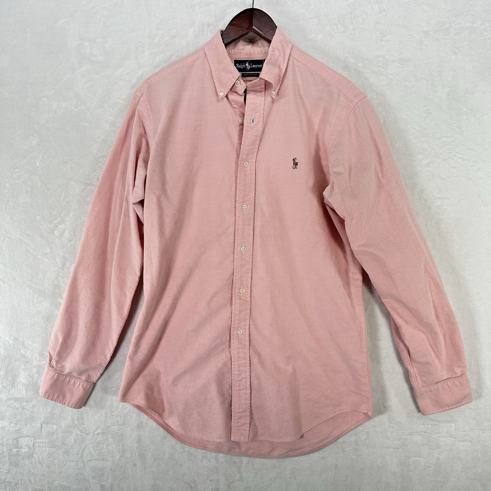 Polo Ralph Lauren camicia uomo 16 35 rosa bottoni carne pony piqué preppy