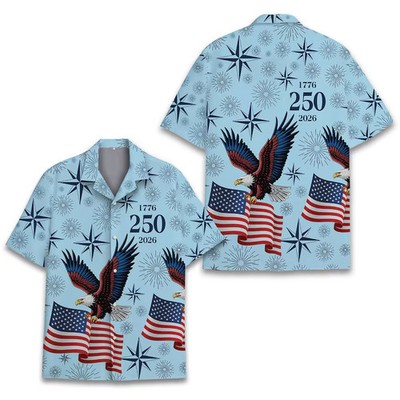 250 Year USA American Flag Aloha Patriotic Summer Hawaiian Shirt