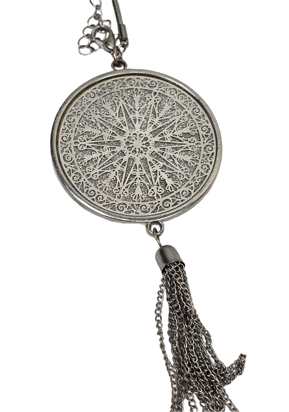 Silvertone Pendant Tassel Statement Necklace Cele… - image 5