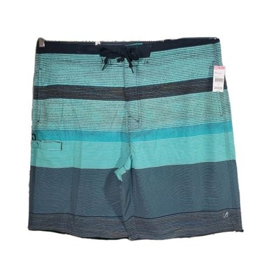 Amplify Board Shorts Mens XL Black Teal Striped Lightweight Stretch Casual New