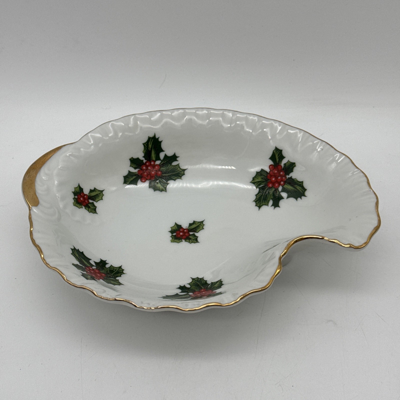 Lefton Christmas Holly Hand Painted Porcelain Candy Soap Trinket Dish Vtg Japan