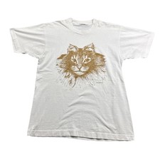 Vintage 80s Diamond Dust Cat T Shirt Adult S Oversized Sparkly Single Stitch