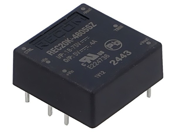 "REC20K-4805SZ Wandler: Dc/Dc 20W Ueing: 18-75VDC Uausg: 5VDC Iausg: 4A 1\"X1\" Rec"-image