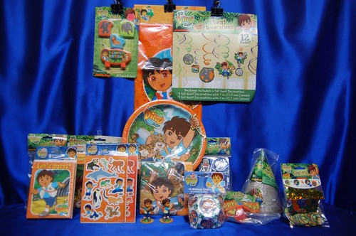Go Diego Party Set # 16 Plates Tablecover Napkin Hats Stickers Swirl Decorations - 第 1/6 張圖片