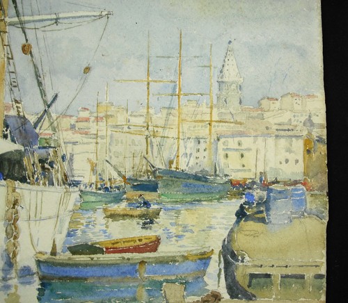 Charles BOURILLON aquarelle vieux grééments dans le port de Marseille Provence - Imagen 6 de 8