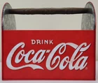 VTG Coca-Cola Tin Utensil Picnic Lunch Carryall Box Compartments Wooden Handle
