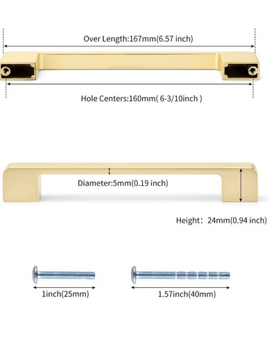 Rergy 10 Pack Gold Cabinet Handles Brushed Brass Cabinet Pulls - LS9901GD160 New - Picture 7 of 12