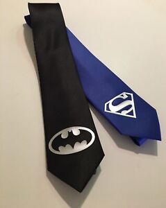 Batman-Necktie-And-Superman-Tie-Silver-Logo-New