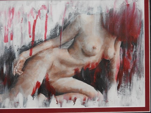 Incredible 20”x24" Original Signed Acrylic Female Redhead Nude Vintage Frame - Picture 3 of 5