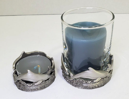 WYLAND Scents & Accents Pewter Ring of DOLPHINS Candles Holders Set of 2 W/BOXES - Picture 7 of 8