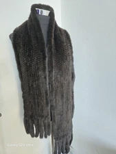 Knit 100% real mink fur cape unisex fur scarf  185*16 cm brown neck wrap 
