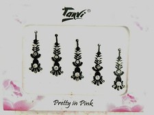 India Traditional Exclusive 5 Black  Crystal Gem Bindi Sticker Forehead Tattoo