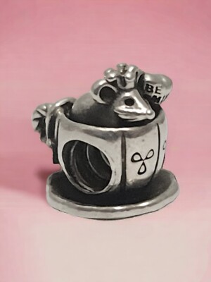 RETIRED RARE Pandora Sterling Silver Enchanted Mouse In A Teacup Be Mine  Charm UK