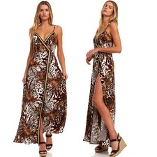 Women Long Dress Animalier Dress Split Lurex Profile Straps New