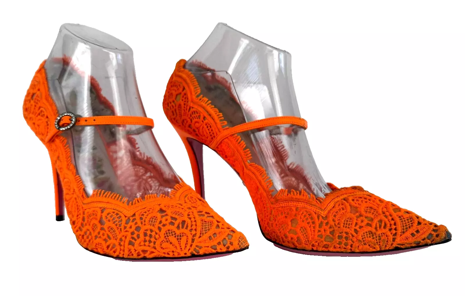 Gucci Auth Mis Match pointure 9 10 US 39 40 EU orange dentelle Mary Jane chaussures escarpins talons
