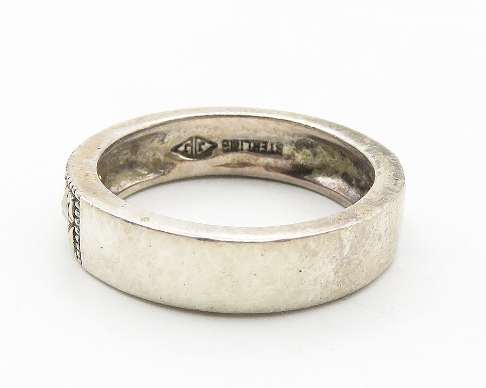 925 Sterling Silver Vintage Sparkling Marcasite Round Band