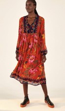 17 Anthropologie  Farm Rio Puff  Sleeve Midi Maxi Flowers Midi Dress NWT S