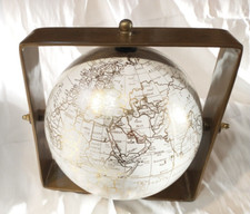Desktop WORLD GLOBE EARTH Map Art Deco Rotating Geography Ocean Gold White A28
