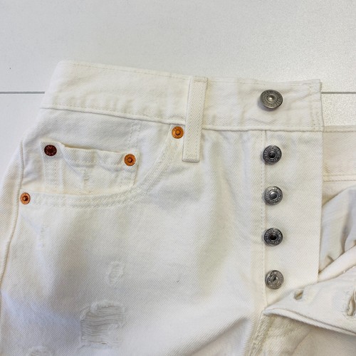 Levi's Premium 501 Women's White High Rise Regular Fit Ripped Denim Shorts W27 - Picture 9 of 16