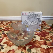 ALCO ROSE Decorative Embossed Glassware Chip and Dip Server Set - Never Used