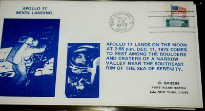 APOLLO 17 SARZIN EVENT COVER ''Moon Landing'' Cancel 8c Flag, Cape 12-11-1972, New