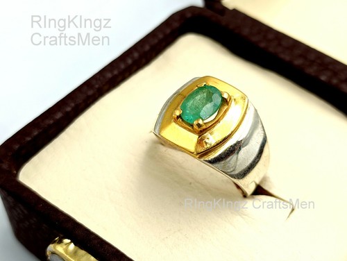 Natural Emerald Stone Handmade Men Ring All Sizes 925 Sterling Silver Zumurud - Picture 5 of 7