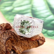 Natural Green Amethyst Gemstone with 925 Sterling Silver Ring for Men's 5404