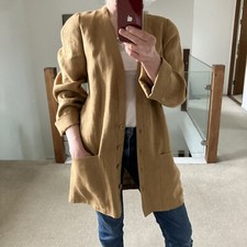Joyce Ridings Lagenlook Blazer / Jacket 100% Flax V-neck Pockets Size 12