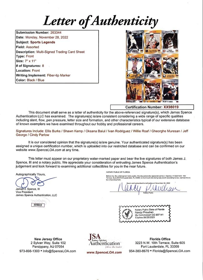 Oksana Baiul Shawn Kemp Ivan Rodriguez +5 signed 1996 SI for Kids Kartenbogen JSA - Bild 2 von 2