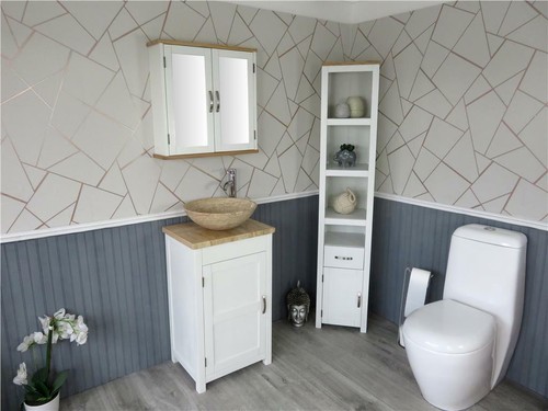 Cloakroom Bathroom Vanity Unit White Travertine Stone Wash stand and Basin 308 - Picture 2 of 7