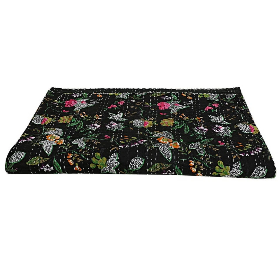 Edredón indio estampado floral Kantha edredón bohomiano hippie cubierta de cama Gudari Foto 4 de 4