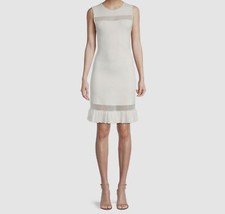  497 Milly Women's White Ribbed Sleeveless Round Neck Bodycon Dress Size X-Large