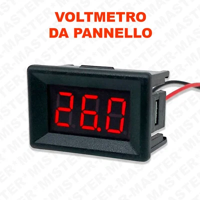 VOLTMETRO DIGITALE DA PANNELLO UNIVERSALE 0,36" LED ROSSO 0V-30V AUTO MOTO ECC