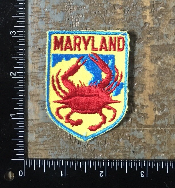 Vintage MARYLAND Crab State Map Outline Travel Souvenir Sew-On Patch Voyager