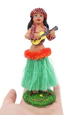 Hawaiian Hula Girl W Ukulele Dashboard Doll - 6.5 Doll Hawaii Souvenir Green