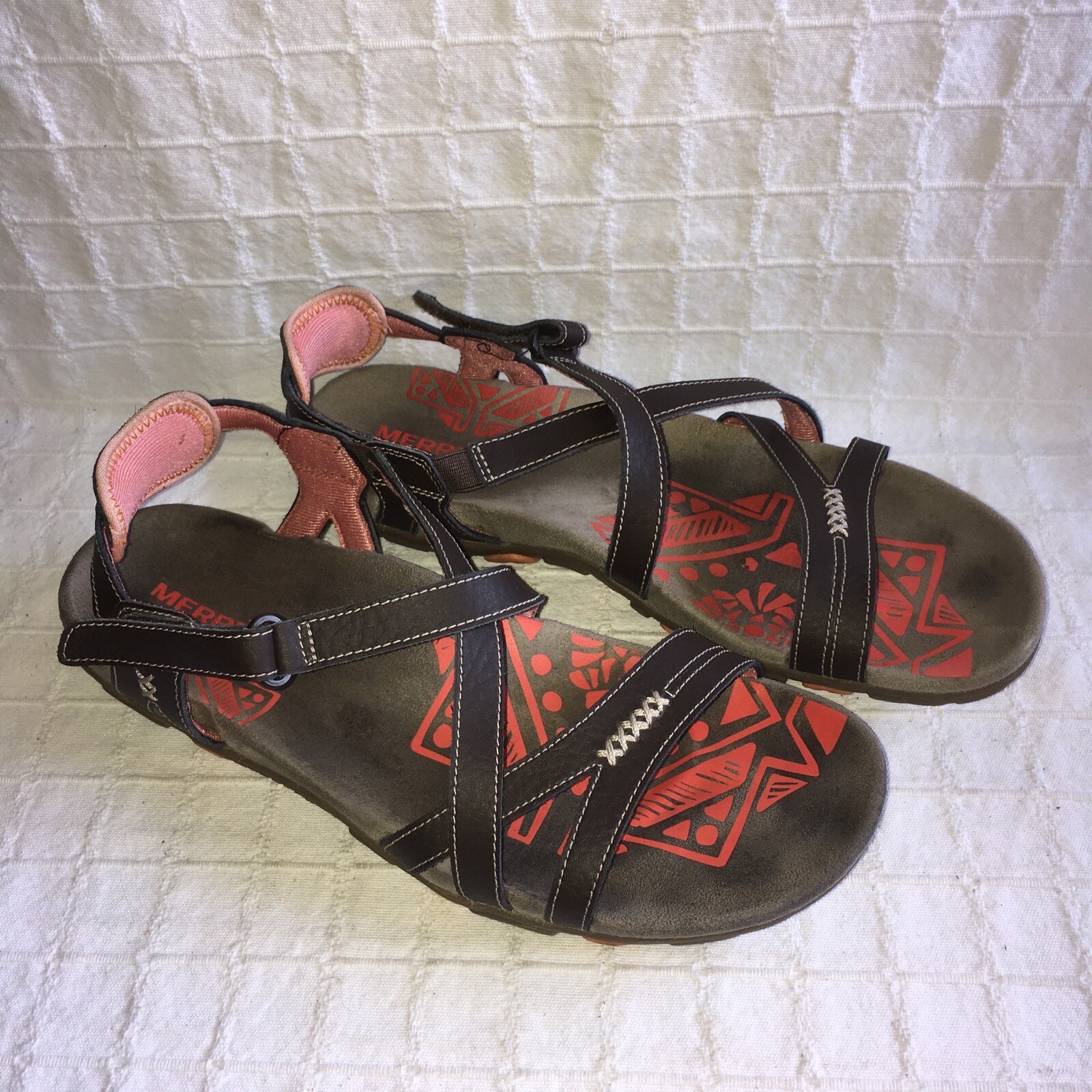 Merrell sandali da passeggio outdoor in pelle cacao corallo J289634C da donna taglia US 9