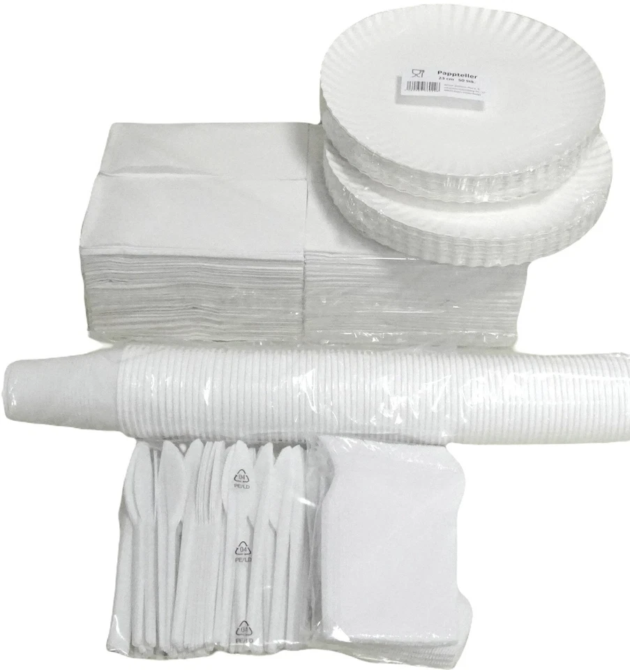 Party Set Einweg 100 Pappteller 100 Gabeln 100 Messer 100 Becher 200 Servietten - Bild 3 von 3