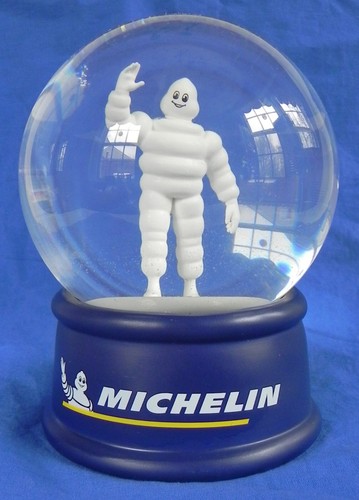 Michelin "Bibendum" Snow Globe, 6.5" Tall, Silver & Blue Glitter, Tire Man, Exc.