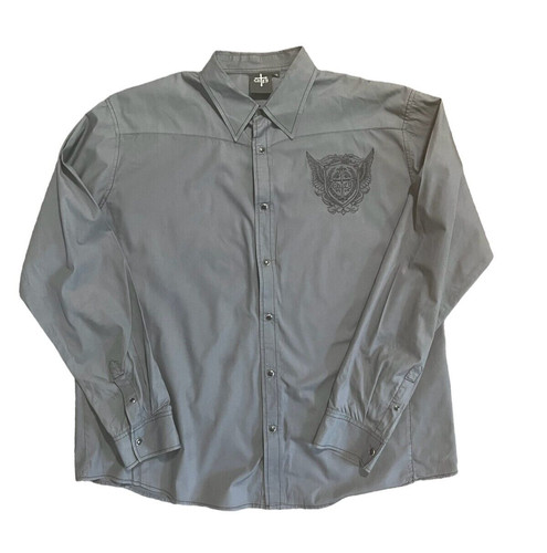 Edify Gray Men's Snap Down Shirt Embroidered Western Biker XXL 2XL