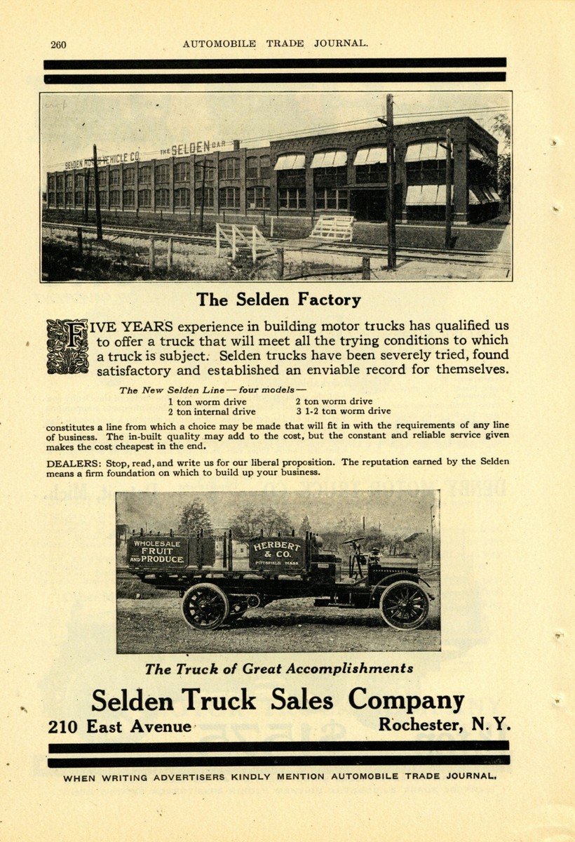 1917 Selden Trucks Ad: Factory Pic - Rochester New York. Herbert 