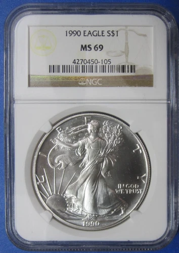 1990 $1 American Silver Eagle~ NGC Brown Label Graded MS69~ Nice 'N Bright