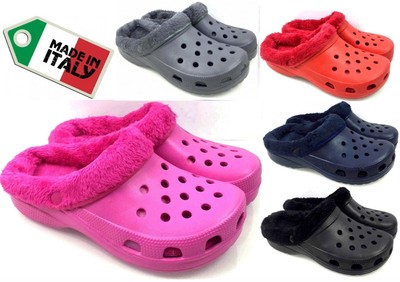 PANTOFOLE CIABATTE CLOG CLOGS ZOCCOLI GOMMA Pelliccia Inverno MADE IN ITALY  Fori | eBay